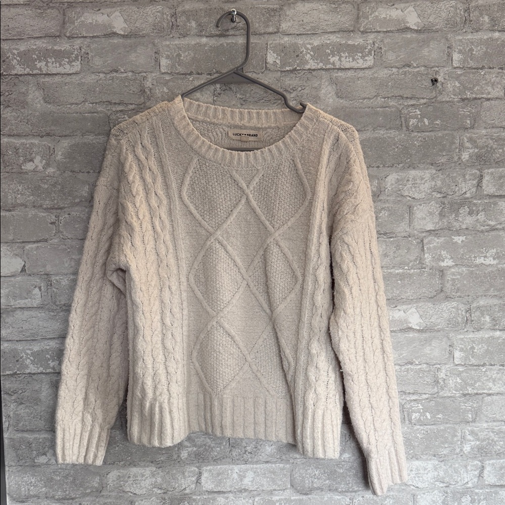 Lucky Brand Cream Cable-Knit Crewneck Sweater